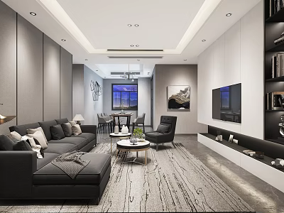 Modern Living Room Interior With Gray Sofa Coffee Table TV Rug And Wall Art 3d model