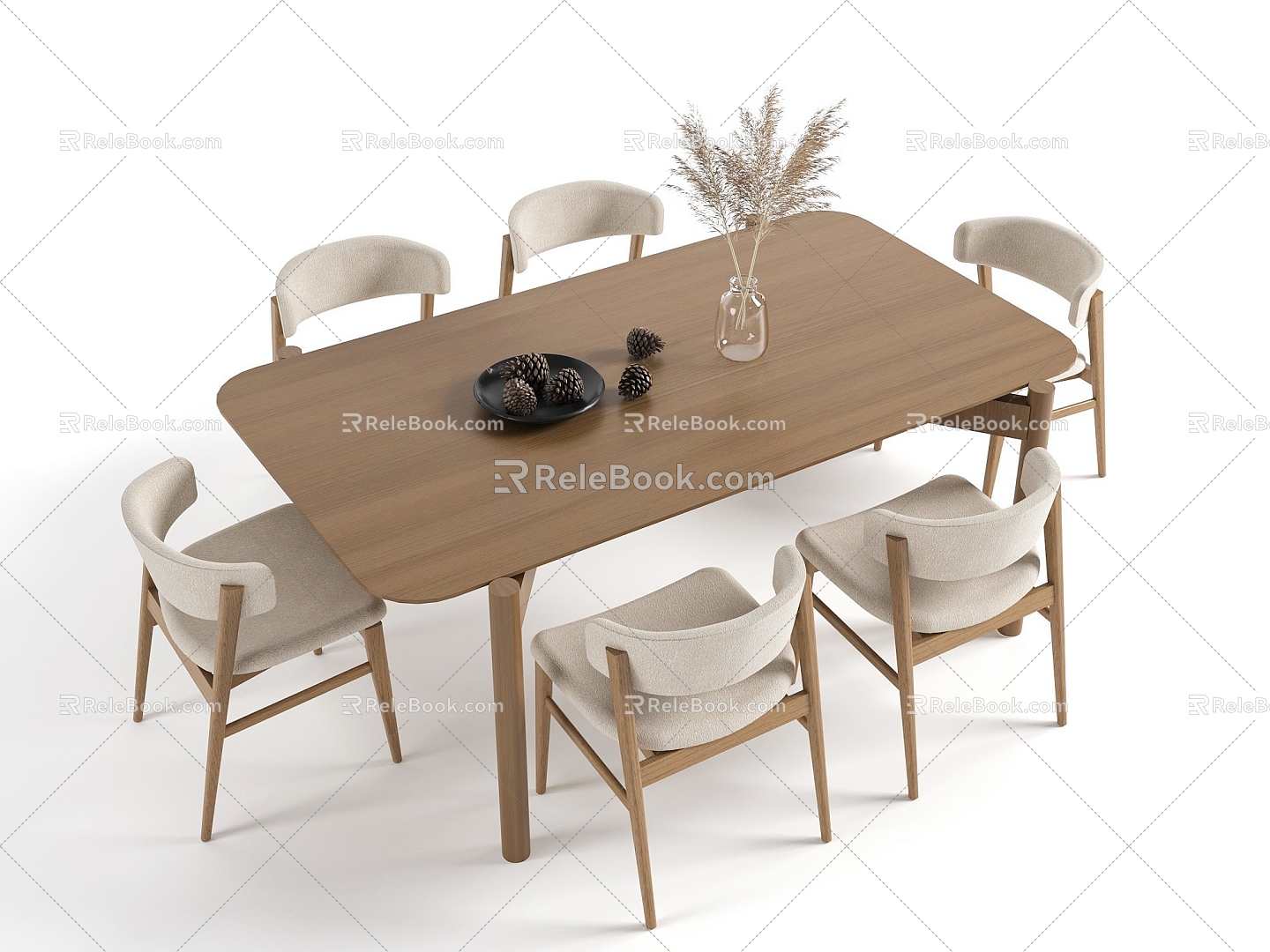 Nordic Dining Table and Chair Combination Solid Wood Dining Table and Chair 3d model