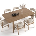 Nordic Dining Table and Chair Combination Solid Wood Dining Table and Chair 3d model