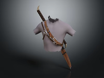 Vintage Leather Shoulder Strap With Metal Buckle And Belt For Adventure Costume 3d model