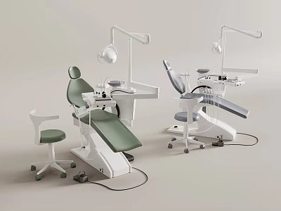 Modern Dental Medical Equipment Featuring Treatment Chairs Lamps and Instrument Tables 3d model