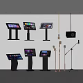 Modern Digital Display Setup With Multiple Screen Stands Microphones And Projector 3d model