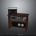 Dark Brown Wooden Audio Equipment Stand With Radio And Control Panel On Shelf