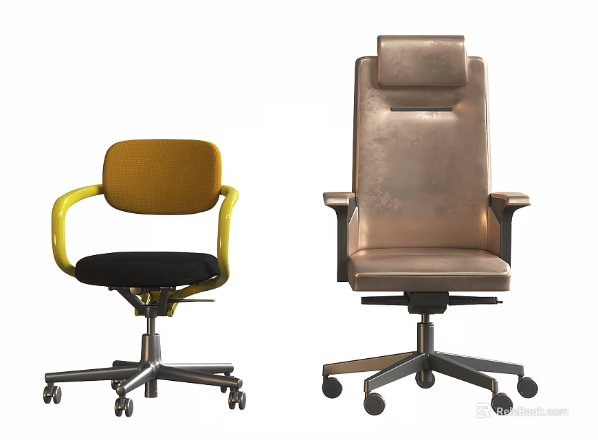 Contemporary Office Chairs With Yellow Armrests Black Seat And Gray Leather High Back Wheeled Design 3d model 
