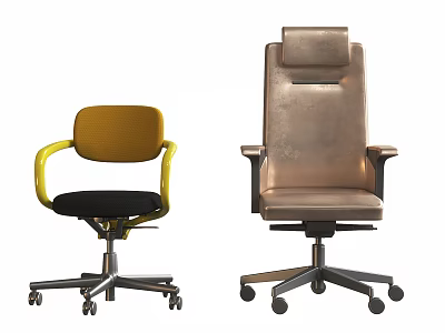 Contemporary Office Chairs With Yellow Armrests Black Seat And Gray Leather High Back Wheeled Design 3d model