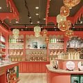Traditional Father's Tea Snacks Mall Shop With Shelves Lanterns And Pastry Displays