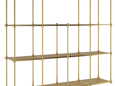 Golden Metal Frame Open Shelf Unit With Modern Multi Tier Storage Design 3d model