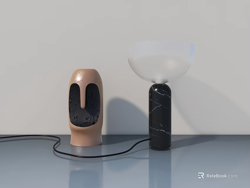 Sleek Interior With Modern Swing Door And Decorative Table Lamps On Smooth Surface 3d model 