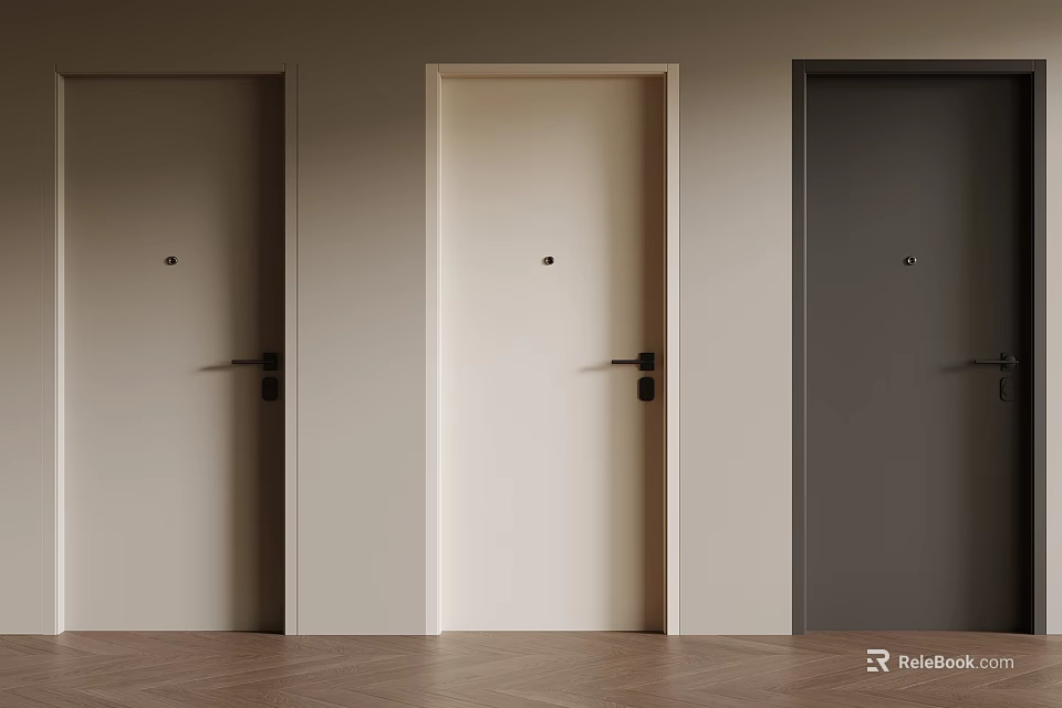 Modern Swing Doors In Different Colors With Sleek Handles And Minimalist Design For Home Interior 3d model 