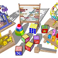 Colorful Wooden Toys Collection Featuring Ferris Wheel Carousel Abacus And Building Blocks For Kids