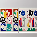 Two Abstract Art Paintings With Colorful Geometric Shapes On Wall