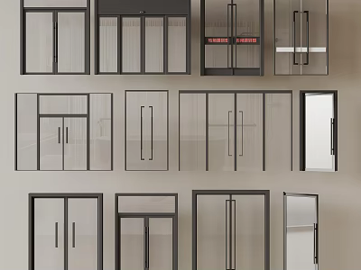Double Doors Collection Featuring Various Modern Designs With Glass Panels And Black Frames 3d model