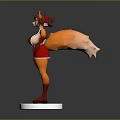 3D Animated Fox Character With Red Outfit And White Display Base