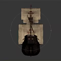 Historical Wooden Sailing Ship with Multiple Sails and Red Emblems 3d model
