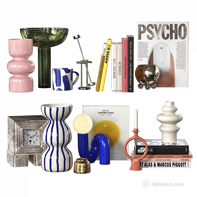 Stylish Books And Magazines With Modern Decorative Home Accessories 3d model 