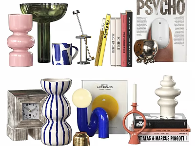 Stylish Books And Magazines With Modern Decorative Home Accessories 3d model