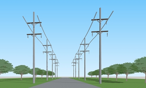 Electric pole high voltage line 3d model