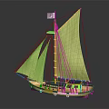 Detailed Wooden Model Sailboat With Yellow Sails Pakistan Flag And Brown Hull