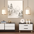 New Chinese Style Bedside Cabinet Decorative Painting Chandelier 3d model