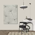 Modern Minimalist Interior With Dandelion Artwork Pendant Light And Black Stool 3d model
