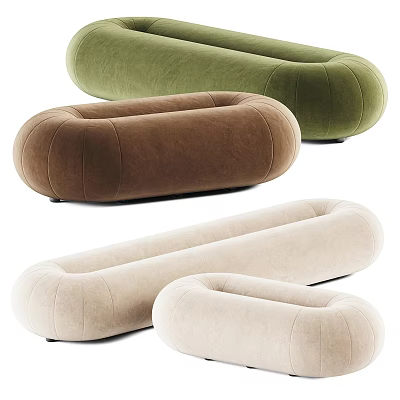 Velvet Oval Sofa Stools in Multiple Colors for Modern Living Room Decor 3d model