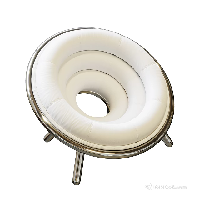 Modern Single Sofa With White Padded Circular Design And Silver Metal Frame 3d model