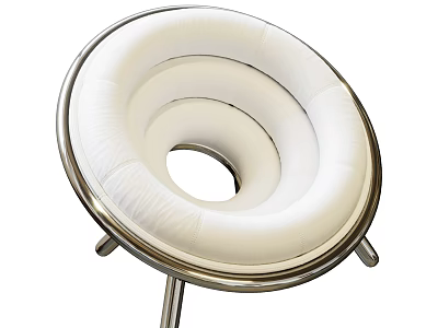 Modern Single Sofa With White Padded Circular Design And Silver Metal Frame 3d model