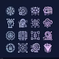 Tech Themed Line Style Icons Featuring Gear Brain Cloud And Chip Elements
