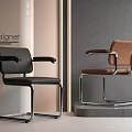 Designer Modern Office Chairs Black Brown Leather With Metal Frames And Armrests