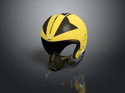 Yellow Safety Helmet With Black Striped Design Chin Strap And Metal Buckles 3d model