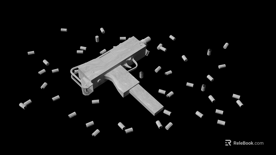 White Industrial Spray Gun Tool With Scattered Parts On Black Background 3d model 