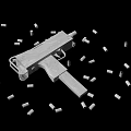 White Industrial Spray Gun Tool With Scattered Parts On Black Background