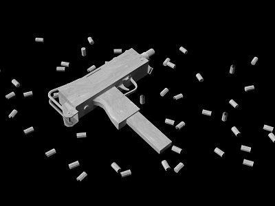 White Industrial Spray Gun Tool With Scattered Parts On Black Background 3d model