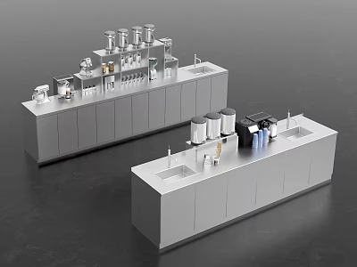 Modern Kitchen Workstations With Cabinets Sinks And Kitchen Appliances 3d model