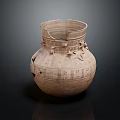 Ancient Clay Pottery Jar With Broken Rim And Decorative Carvings