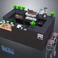 Modern Black Kitchen Island With Plants Coffee Machine Dessert Display Case And Bar Stools