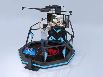 Interactive VR Experience Platform With Hexagonal Design Large Screen And Control Panel 3d model
