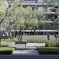 Modern Garden Landscape Design Featuring Trees Lawn Pathway and Building 3d model