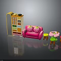 Colorful Toy Furniture Set With Pink Strawberry Sofa Small Table And Stools
