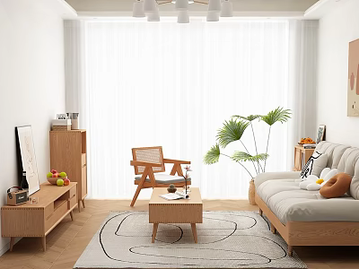 Minimalist Solid Wood Sofa And Coffee Table Combination For Bright Cozy Modern Living Room 3d model