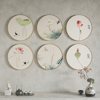 New Chinese Style Round Frame Painting Hanging Painting Decorative Painting 3d model