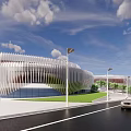 Modern Museum Building Design With Curved Green Roof And Circular Skylights