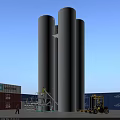 Large Industrial Storage Tanks at Maersk Outdoor Industrial Facility with Maintenance Workers