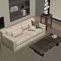 Modern Living Room Interior With Beige Sofa Wooden Coffee Table Floor Lamp And Bookshelf