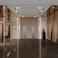 Modern Luxurious Elevator Lobby with Marble Flooring Ceiling Lighting and Decorative Piece 3d model