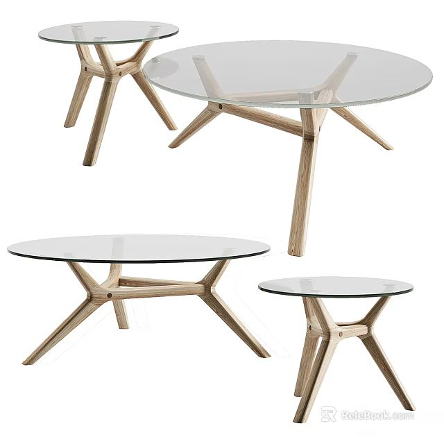 Modern Round Glass Top Dining Tables With Wooden Legs And Sturdy Base 3d model