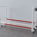White Frame Storage Rack With Red Strips And Rolling Wheels For Portable Use 3d model