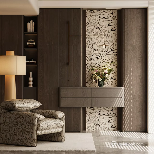 Modern Entryway Console And Side Cabinet With Wooden Design Flower Vase And Books 3d model 