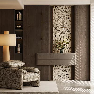 Modern Entryway Console And Side Cabinet With Wooden Design Flower Vase And Books 3d model
