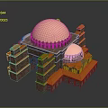 Traditional Architectural Structure With Large Copper Dome And Multi Layered Orange Bricks